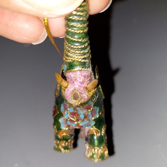 Cloisonné Enameled Lucky Elephant Figurine  Ornament 3" Trunk Up - Picture 5 of 5